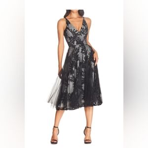 Dress the Population Black Floral Lace Midi Dress